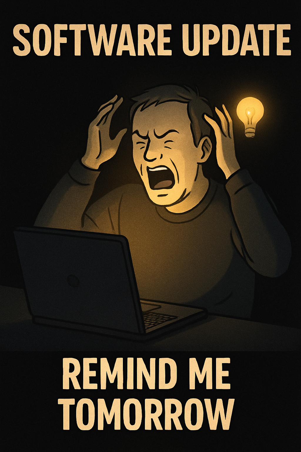 A frustrated user at their computer (Dark)